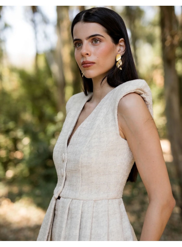 Beige jacquard two-piece ensemble