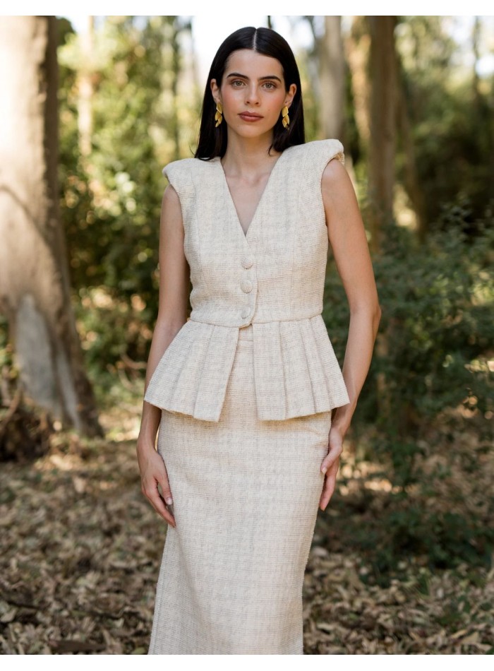 Beige jacquard two-piece ensemble