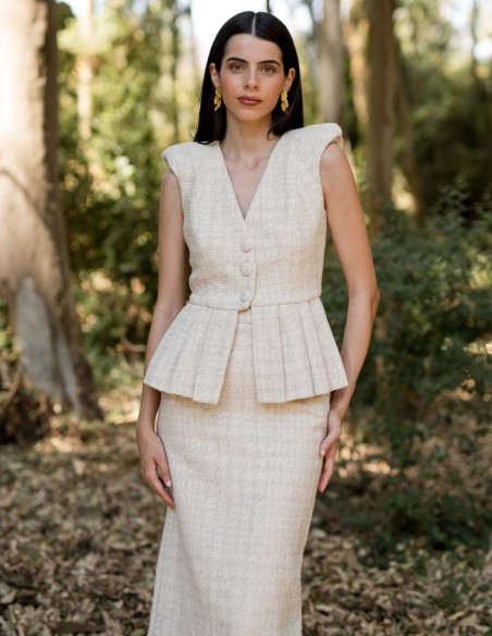 Beige jacquard two-piece ensemble