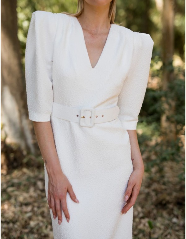 Robe midi en jacquard avec ceinture et bretelles 2