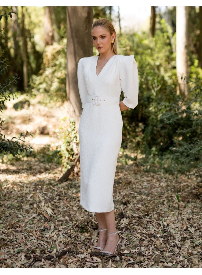 Jacquard midi dress with waist belt and...