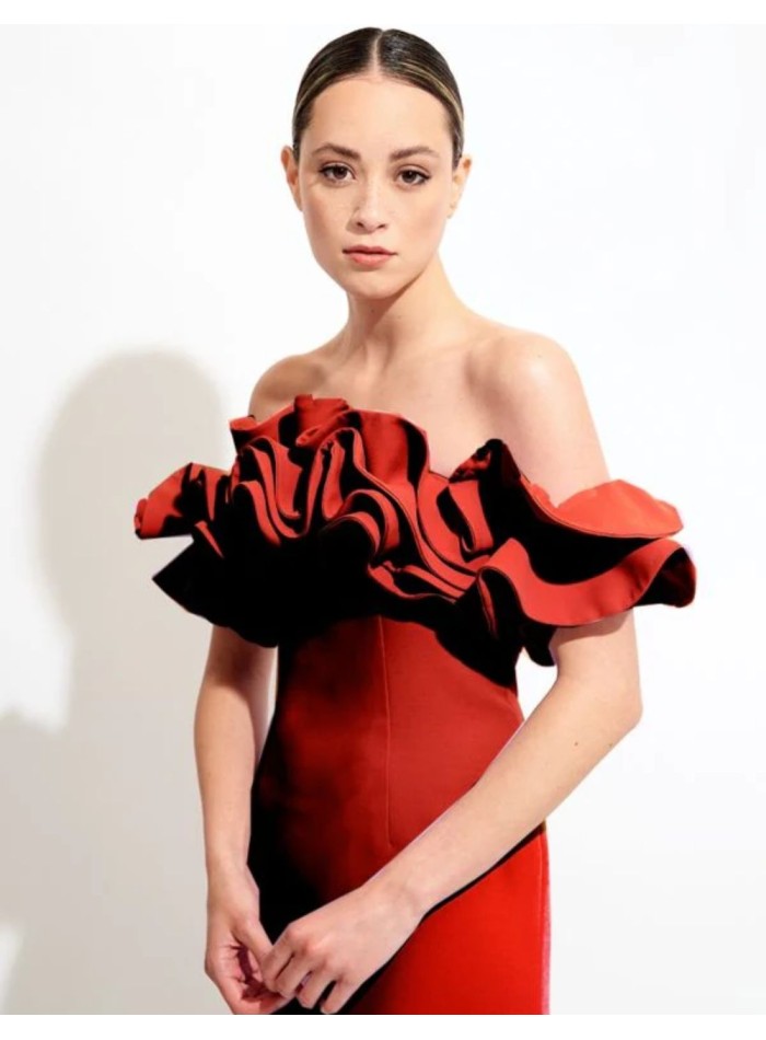 Robe midi avec encolure bardot et manches...