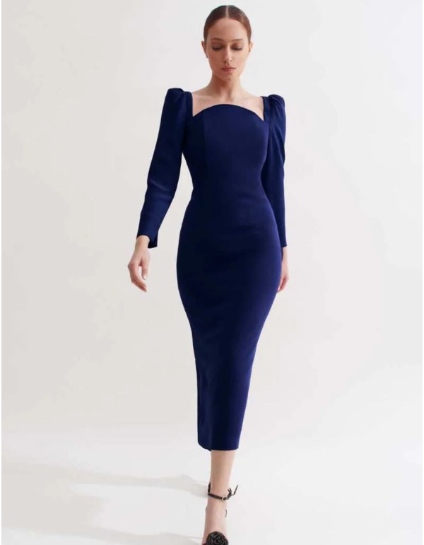 Robe midi de style crayon avec encolure semi-circulaire