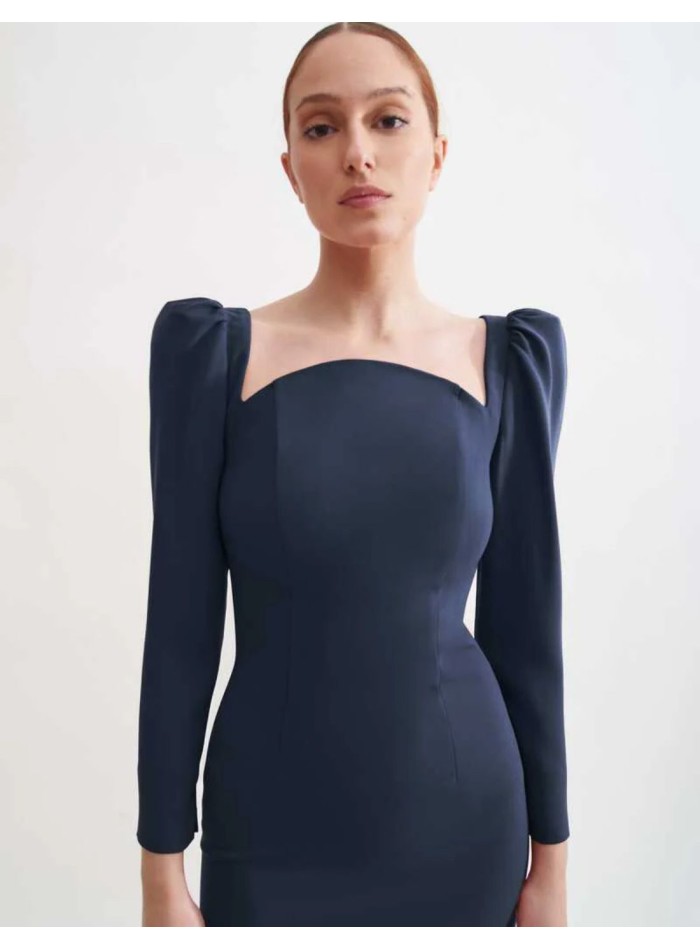 Pencil style midi dress with semicircular neckline