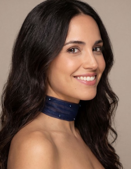 Navy blue satin choker with rhinestone details