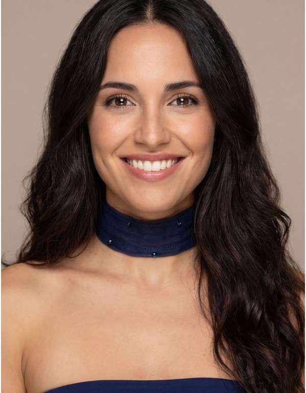 Navy blue satin choker with rhinestone details