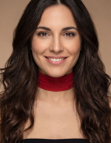 Red satin choker with hand-stitched rhinestones