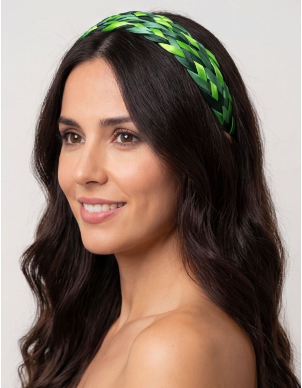 Bandeau en satin tressé dans les tons verts
