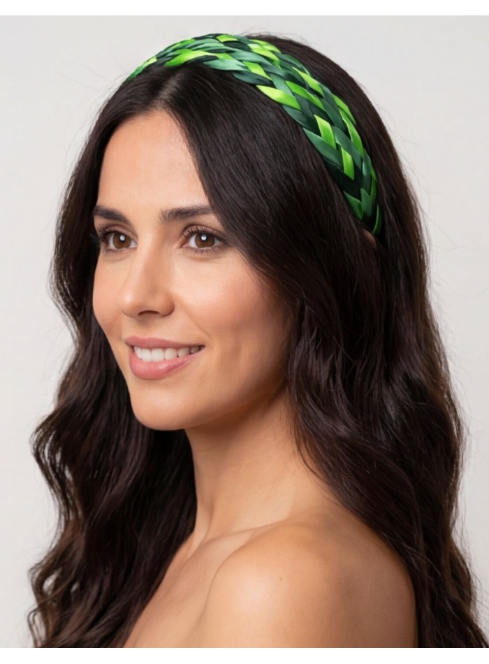 Braided satin headband in green tones