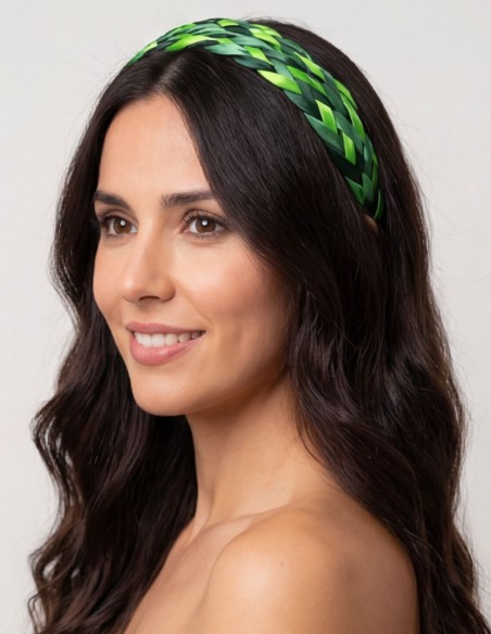 Braided satin headband in green tones