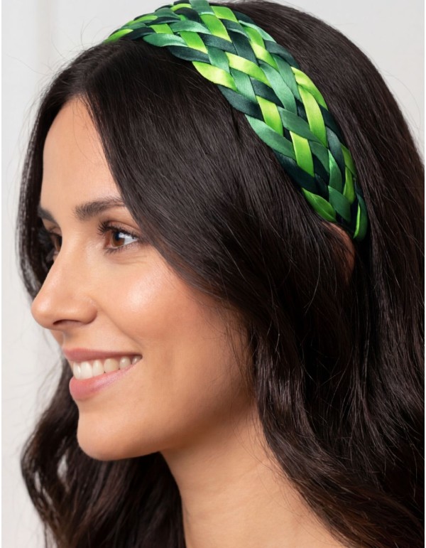 Braided satin headband in green tones 2