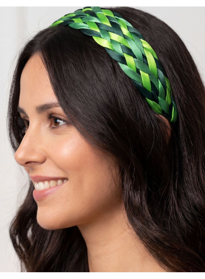 Braided satin headband in green tones