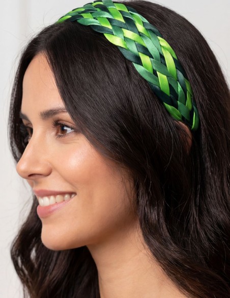 Braided satin headband in green tones
