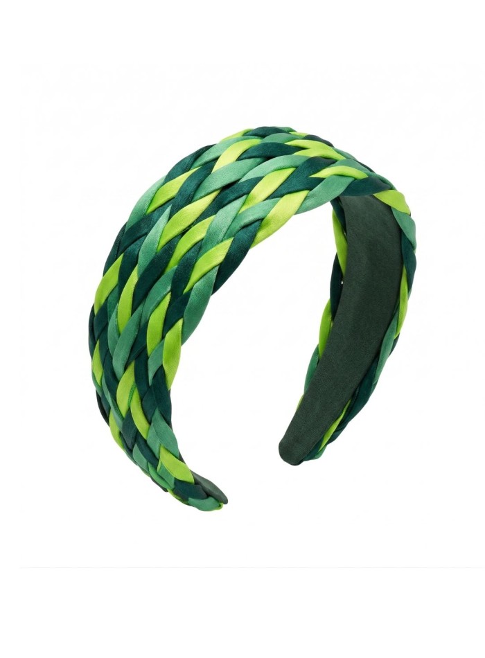 Bandeau en satin tressé dans les tons verts