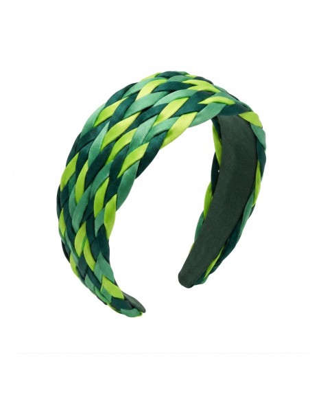 Bandeau en satin tressé dans les tons verts
