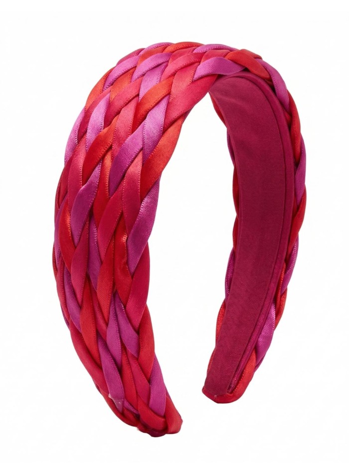 Braided satin headband in pink and red tones
