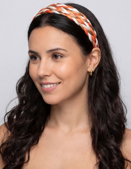 Braided satin headband in orange and white color