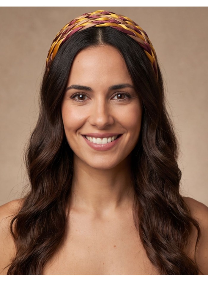 Braided headband in satin in golden tones