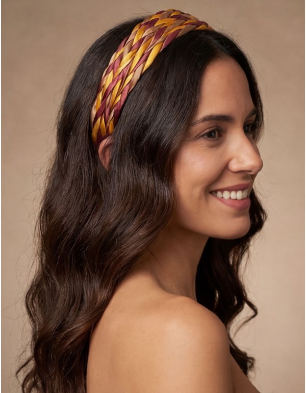 Braided headband in satin in golden tones 2