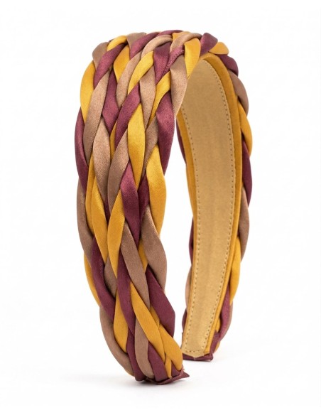 Braided headband in satin in golden tones