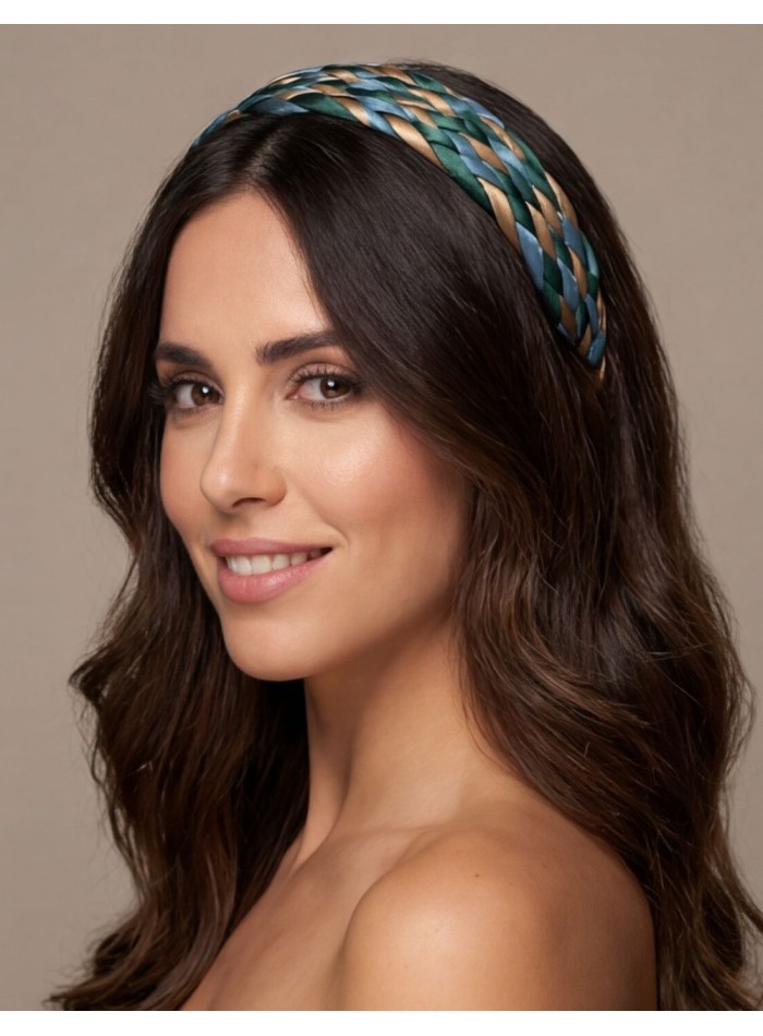 Diadema trenzada en raso con tonos azules