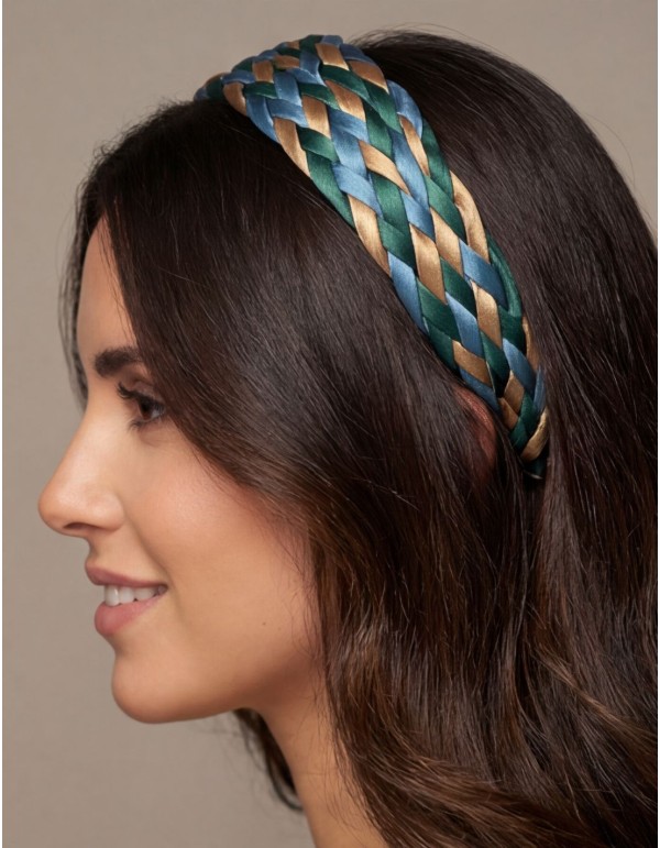 Diadema trenzada en raso con tonos azules 2