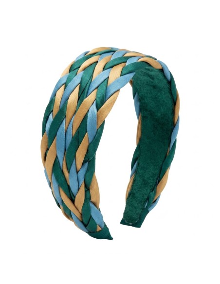 Bandeau en satin tressé dans les tons bleus