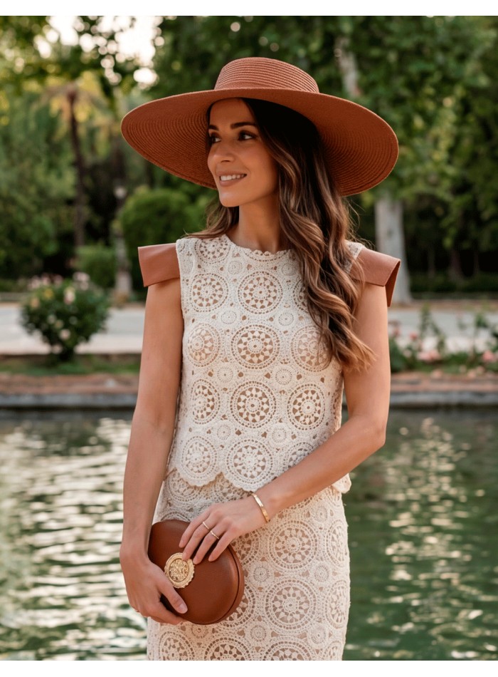 Tenue d'invité en crochet beige : élégance naturelle et sophistication artisanale