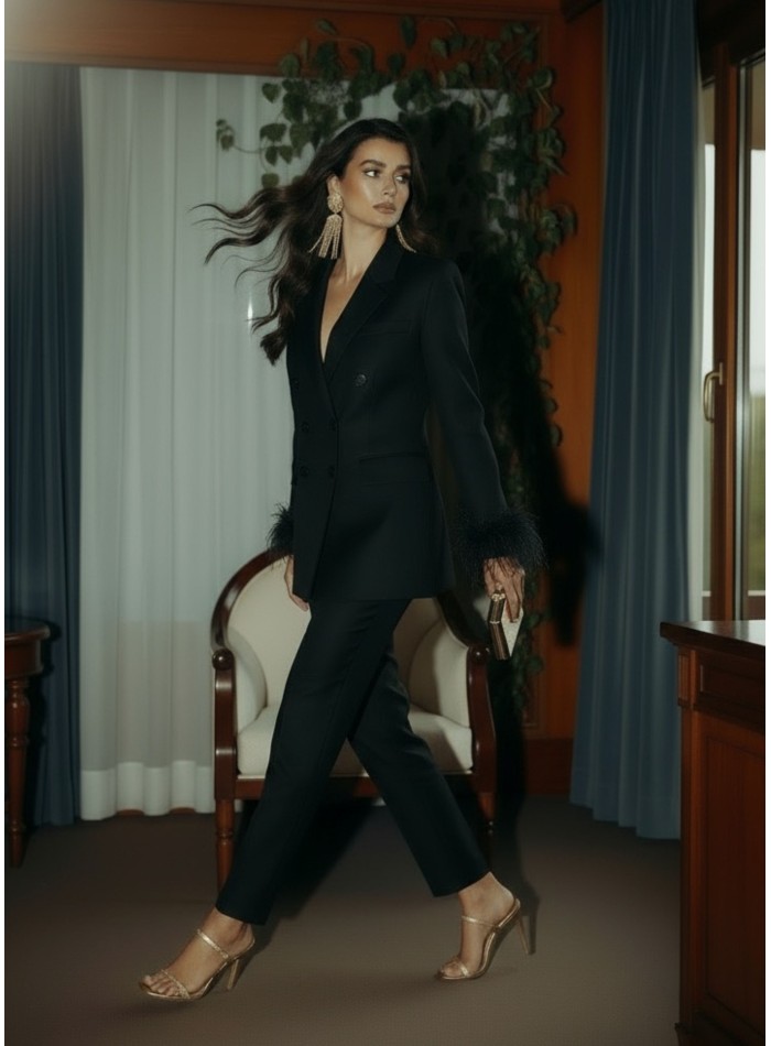 Blazer negra oversized de tejido estructurado...