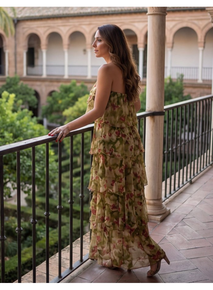 Vestido midi verde de gasa para invitada