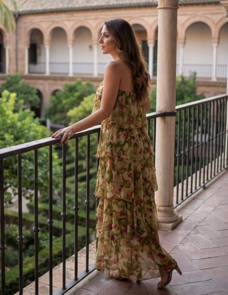 Vestido midi verde de gasa para invitada