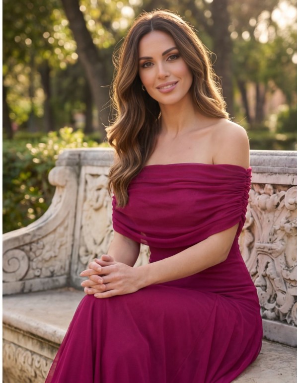 Robe midi Bougainvillea avec encolure bardot pour une... 2