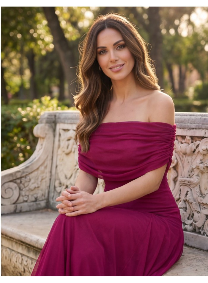 Robe midi Bougainvillea avec encolure bardot...