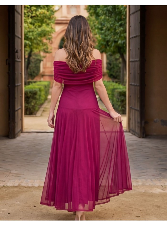 Bougainvillea midi dress with bardot neckline...