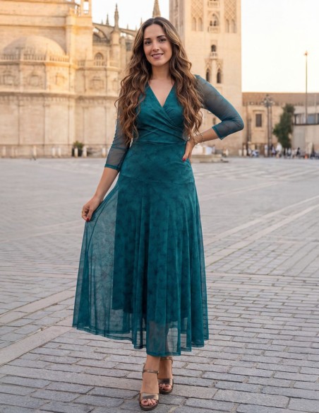 Turquoise turquoise midi guest dress with print