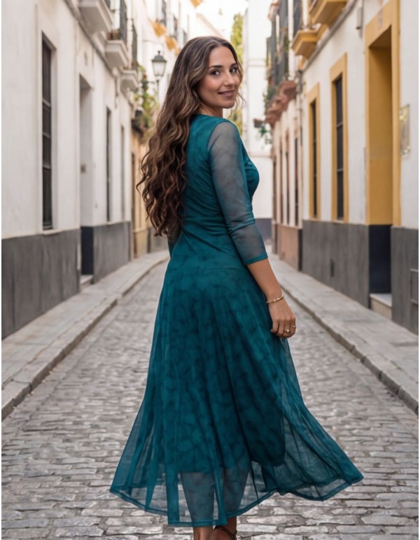 Turquoise turquoise midi guest dress with print 2