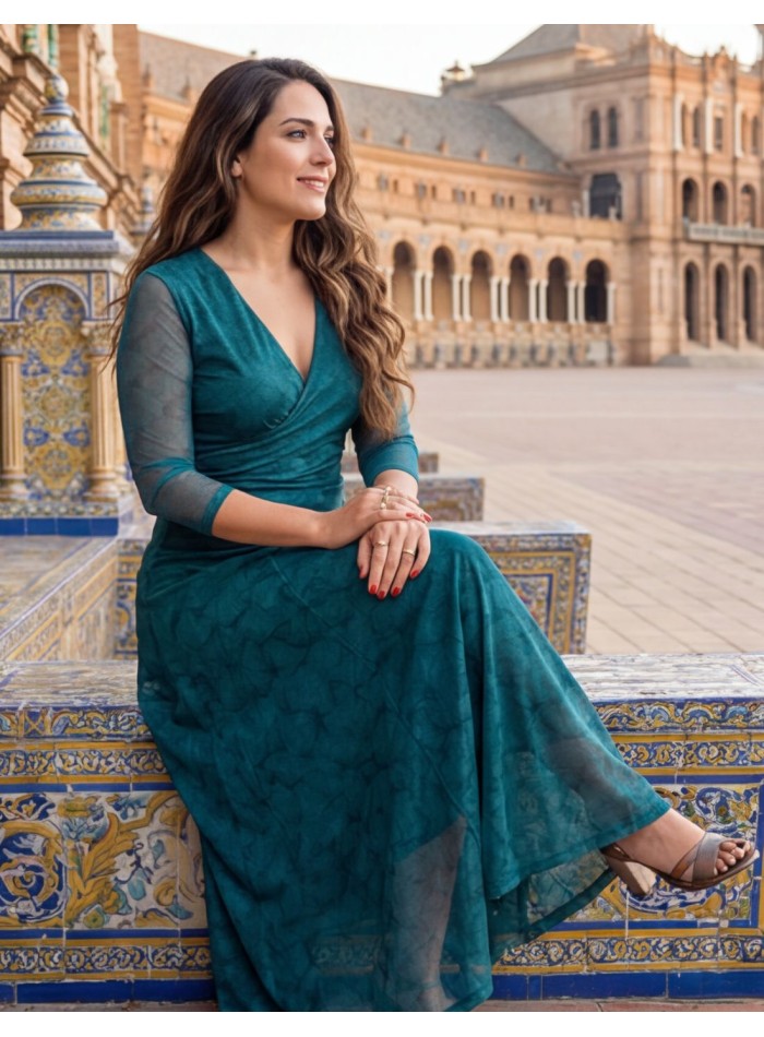 Turquoise turquoise midi guest dress with print