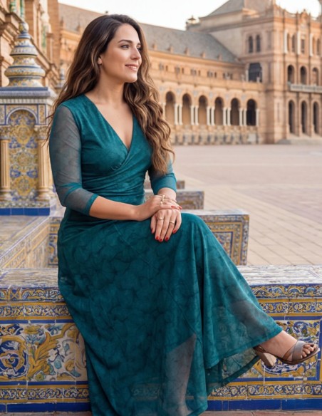 Robe d'invité midi turquoise avec motif imprimé