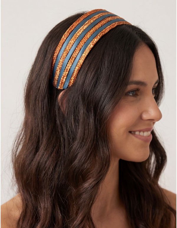 Headband for guest made in straw and blue satin 2