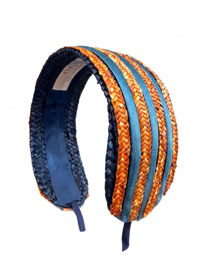 Bandeau d'invité en paille et satin bleu