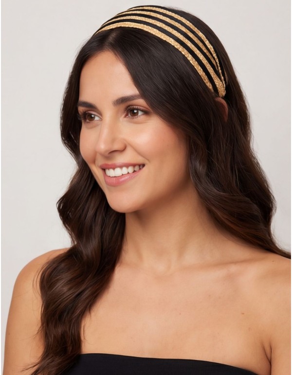 Straw headband made with black silk for guests 2