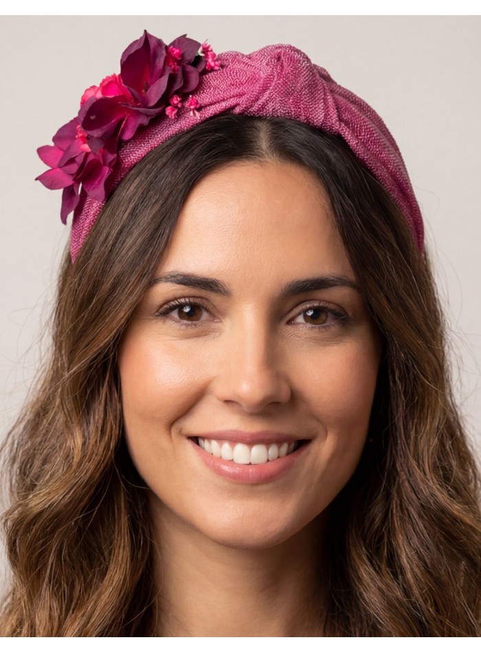 Guest headband in bougainvillea pink silk sinamay
