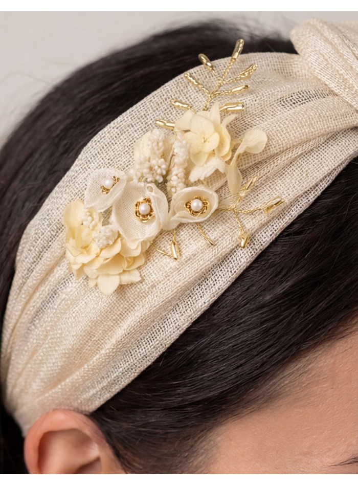 Bandeau en sinamay de soie beige avec détails...