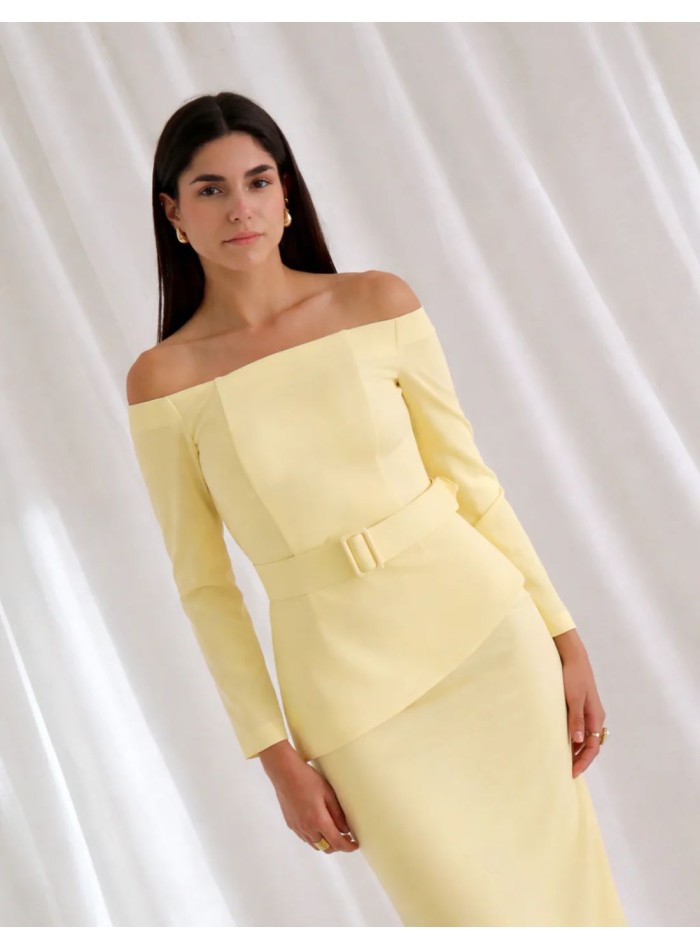 Butter yellow and bardot neckline set for guests