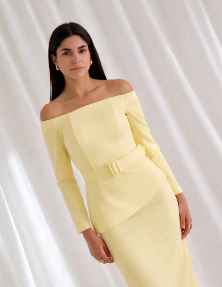 Butter yellow and bardot neckline set for guests