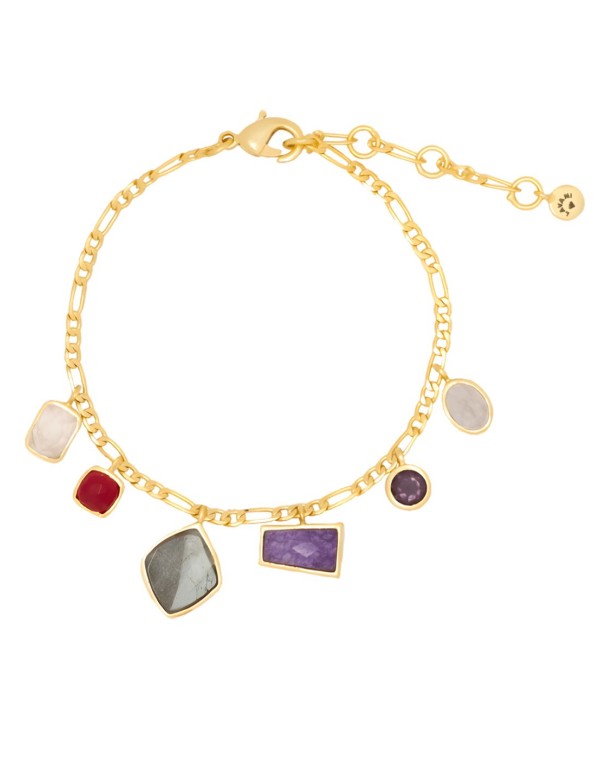 Golden bracelet with colored stone pendants in different... 2