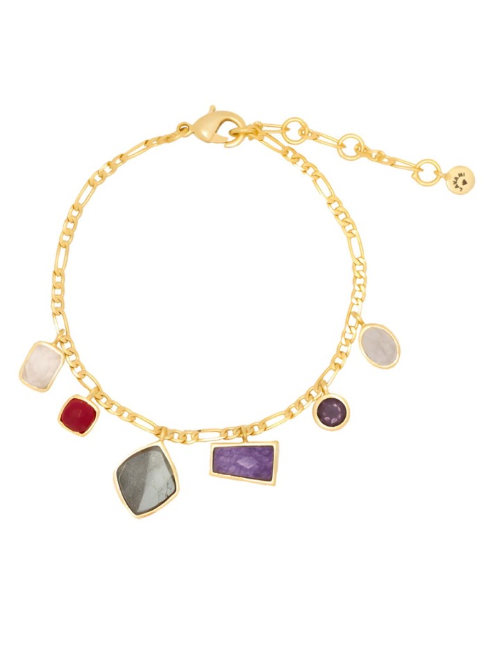 Golden bracelet with colored stone pendants in...
