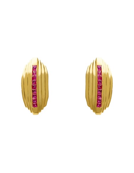 Gold plated fuchsia zirconia rectangular earrings