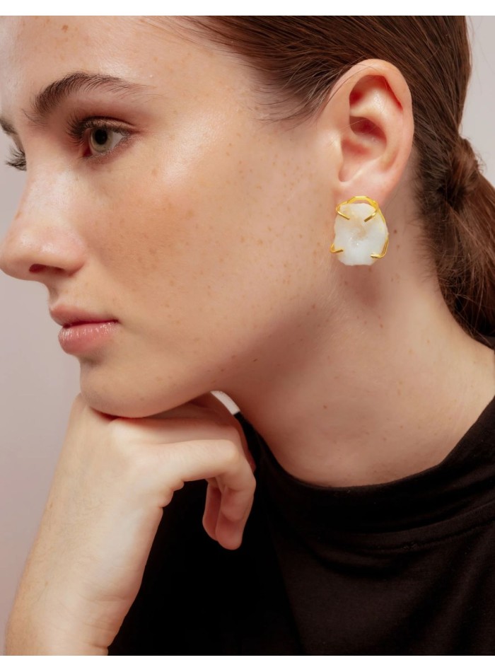 Boucles d'oreilles de mariage avec druze de quartz