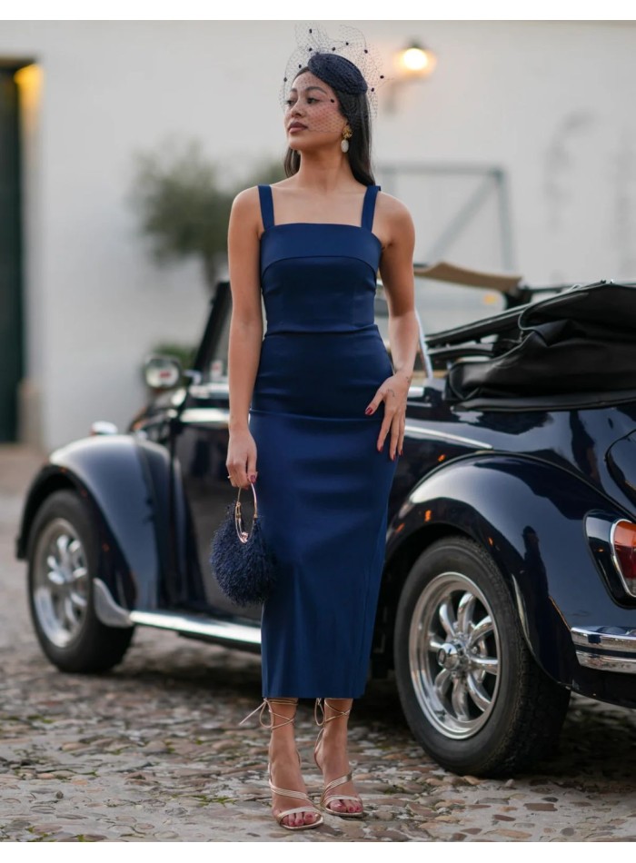 Robe midi en taffetas avec superposition de...